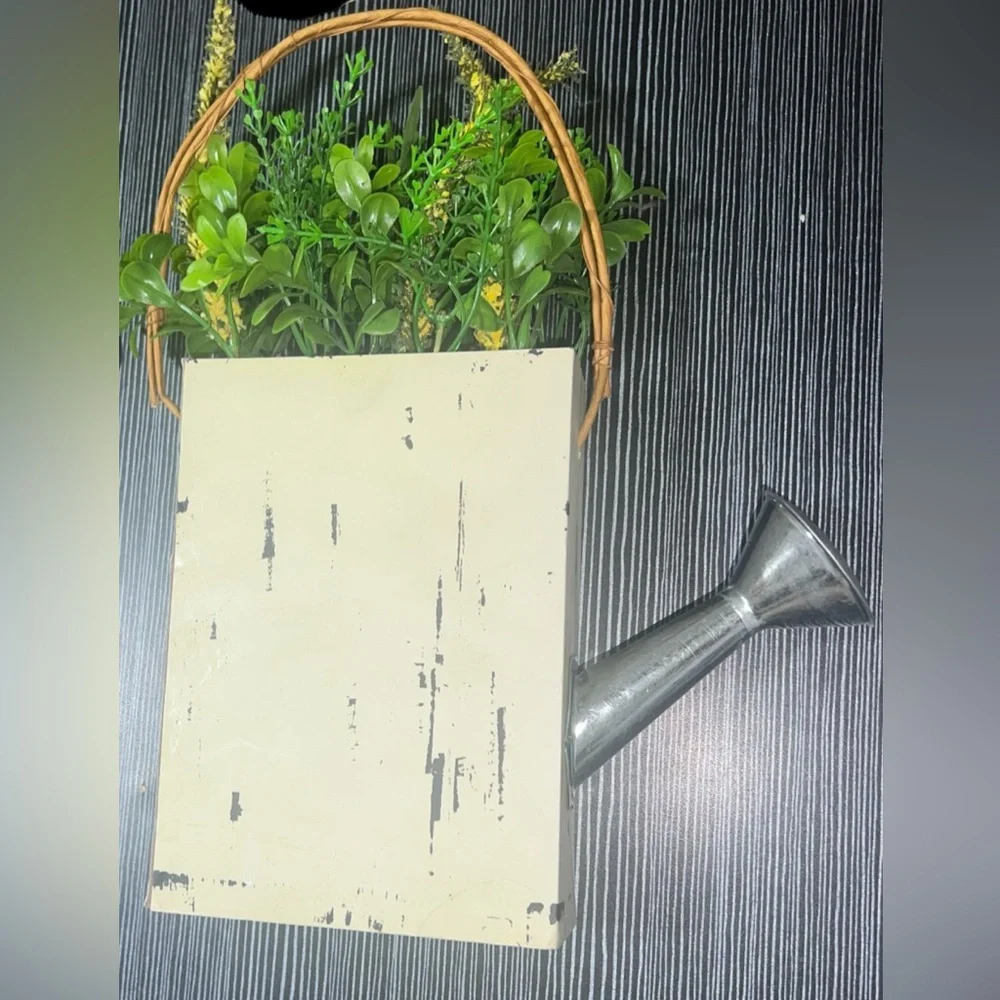 Rustic Faux Watering Can Flower Arrangement Farmhouse Decor Table / Shelf Accent